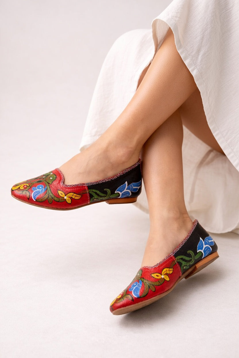 Hand genuine leather moccasin hand-painted