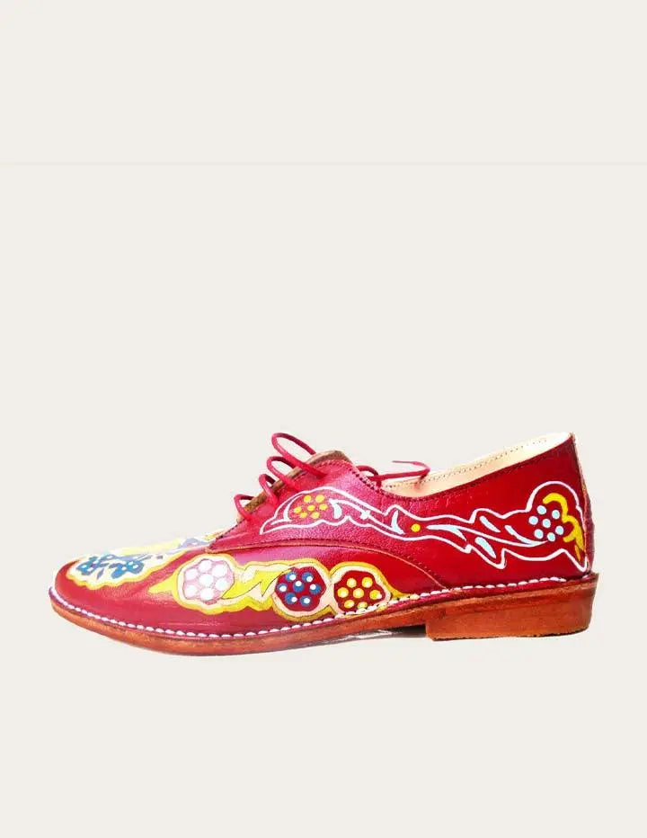 Bold Red Hadpainted Leather Oxford Shoe Slow Chic Fashion