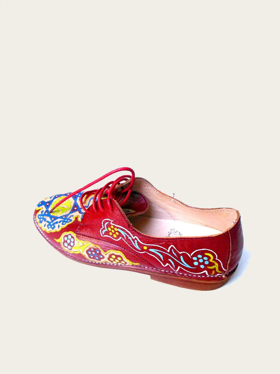 Bold Red Hadpainted Leather Oxford Shoe Slow Chic Fashion