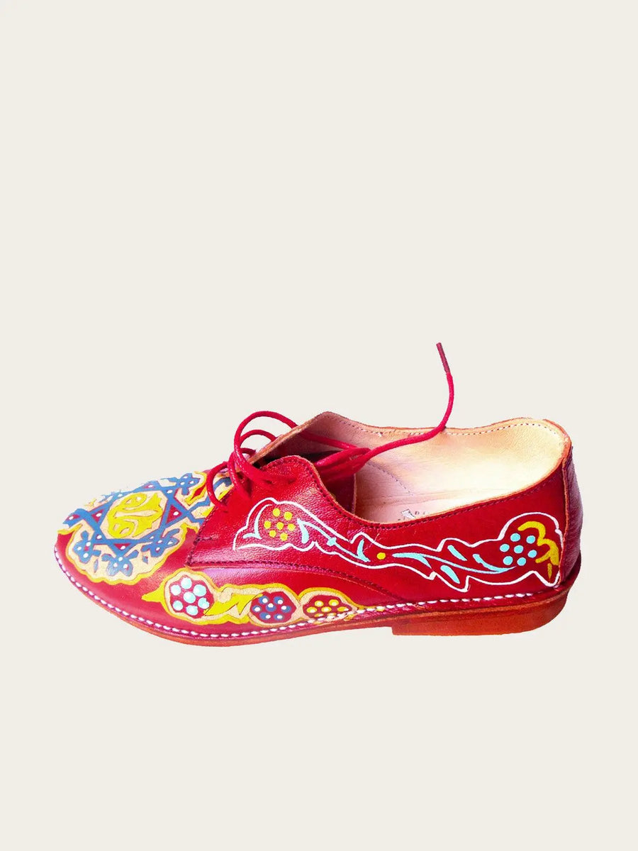 Bold Red Hadpainted Leather Oxford Shoe Slow Chic Fashion