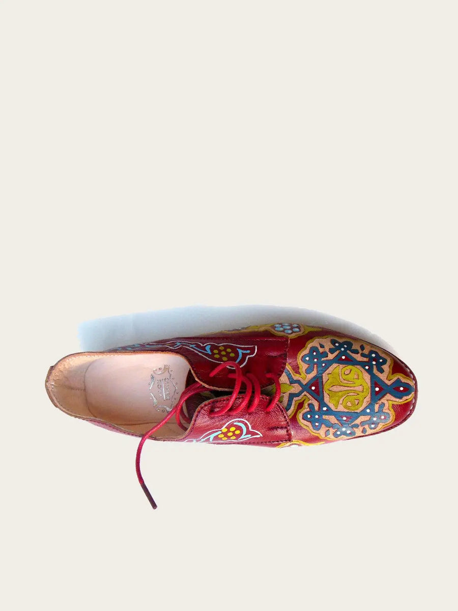Bold Red Hadpainted Leather Oxford Shoe Slow Chic Fashion