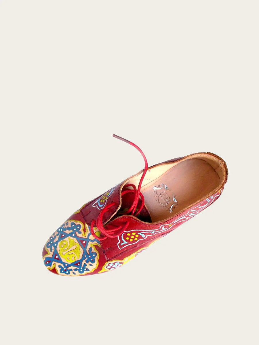Bold Red Hadpainted Leather Oxford Shoe Slow Chic Fashion