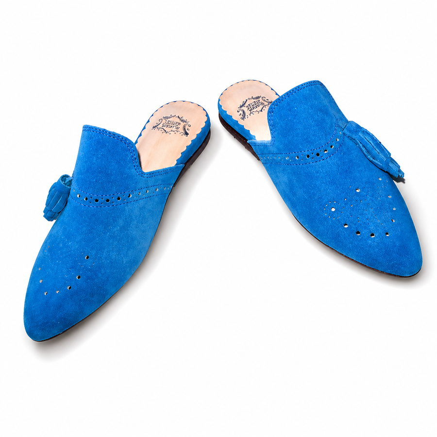 Blue leather mule with tassel