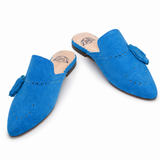 Blue leather mule with tassel