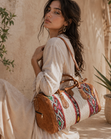 leather and vintage kilim weekender bag with kilim