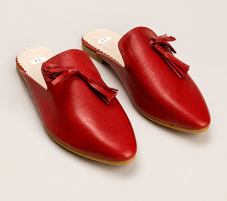 Lbatool tanned leather mule with tassel