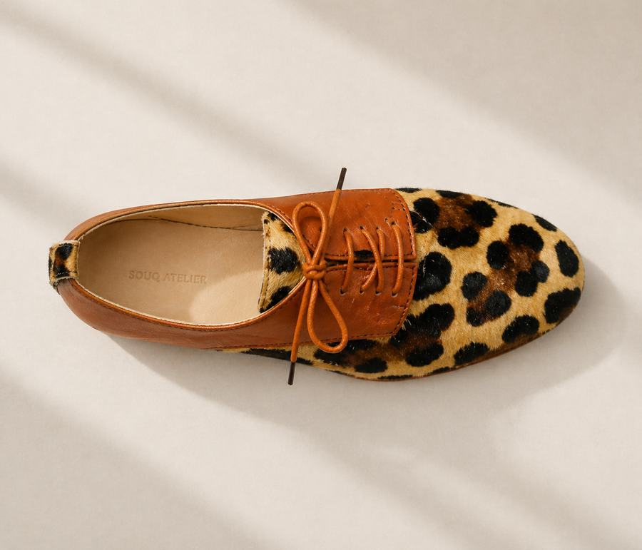 Zina tanned leather derby shoe leopard pattern