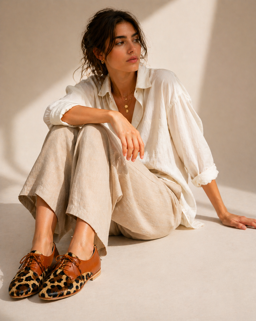 Zina tanned leather derby shoe leopard pattern