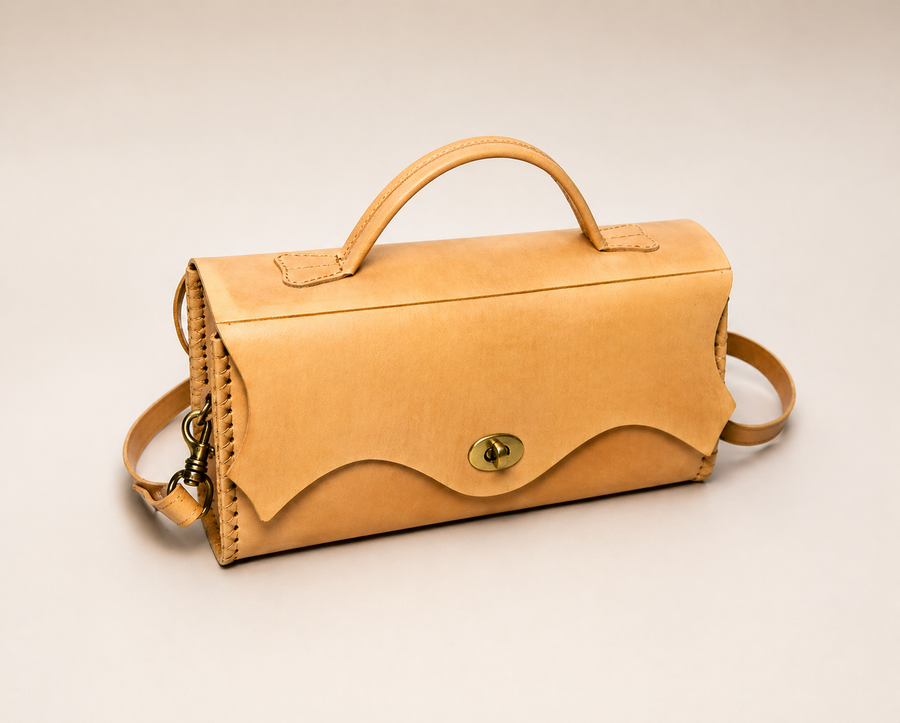Cream full-grain leather shoulder bag