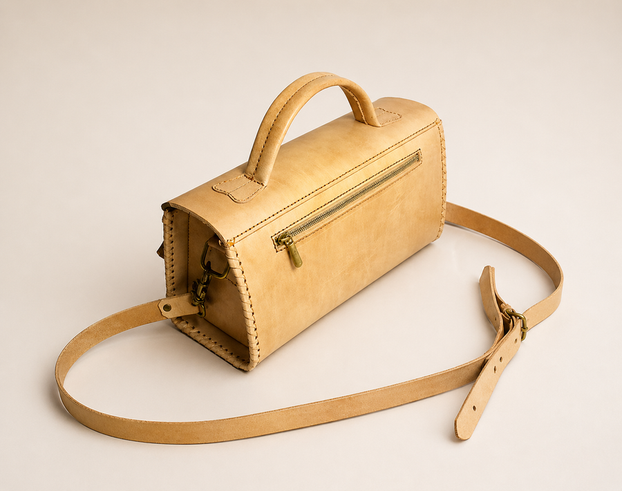 Cream full-grain leather shoulder bag