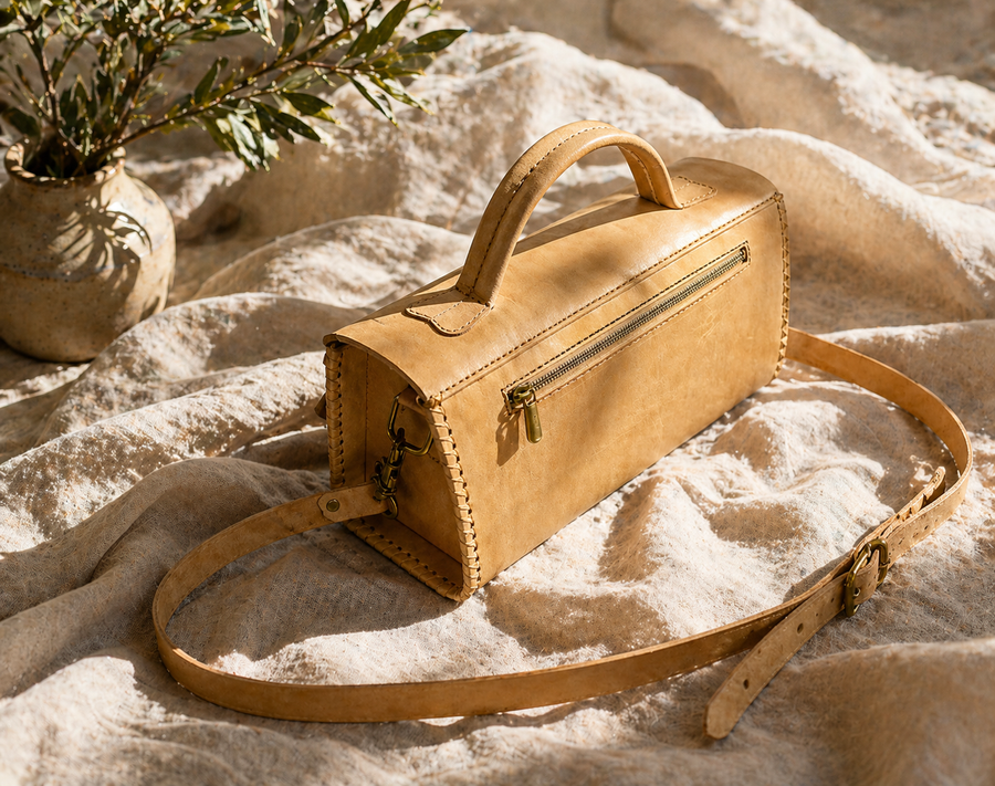 Cream full-grain leather shoulder bag