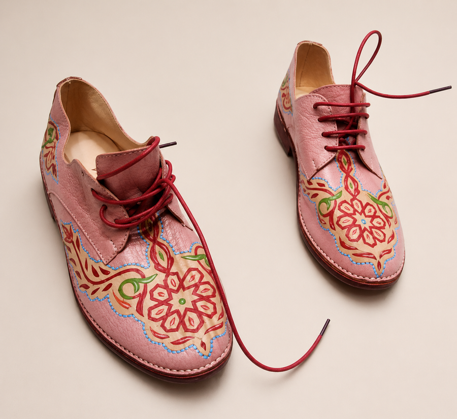 Hand full-grain leather derby shoe hand-painted