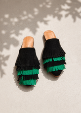 Striped suede leather mule with fringe