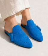 Blue leather mule with tassel