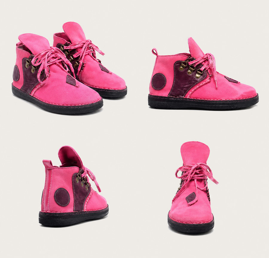 Pink leather ankle boot