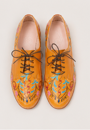 Red genuine leather shoe hand-painted