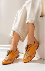 Red genuine leather shoe hand-painted