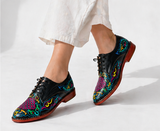 Black full-grain leather derby shoe hand-painted