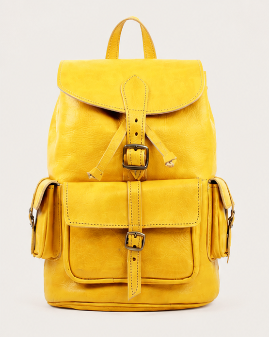 Souq Atelier Leather Backpack – Handmade Genuine Leather, Yellow | Limited Handmade Edition
