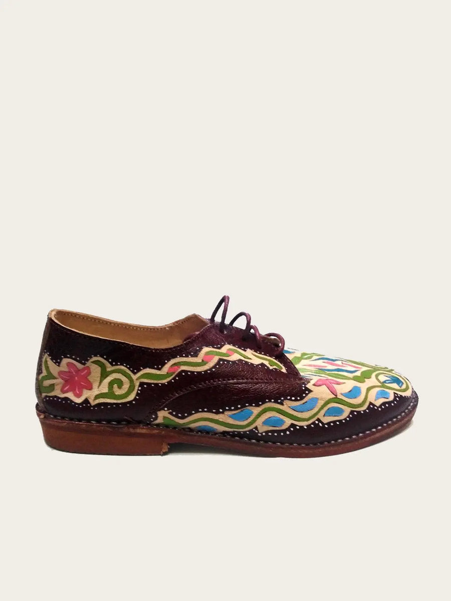 Hand Draw Leather Derby Shoe in Brown Slow Chic Fashion