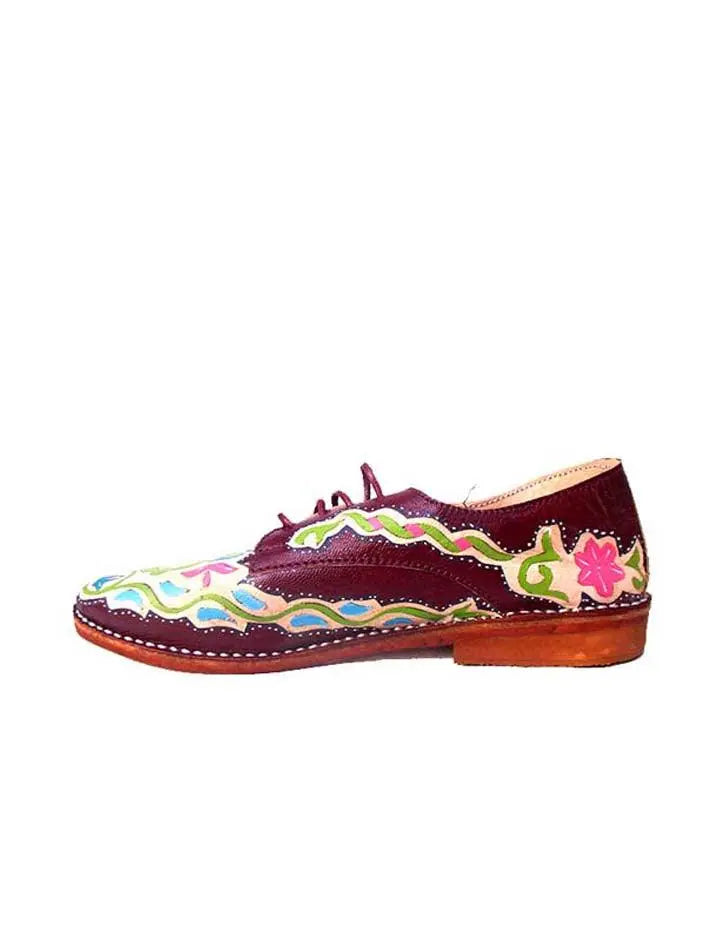 Hand Draw Leather Derby Shoe in Brown Slow Chic Fashion