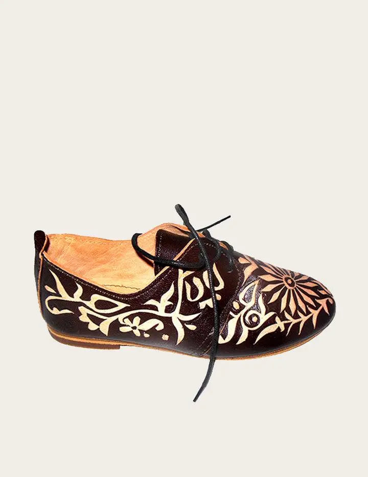 Handmade Genuine Leather Engraved Floral Oxford Slow Chic Fashion