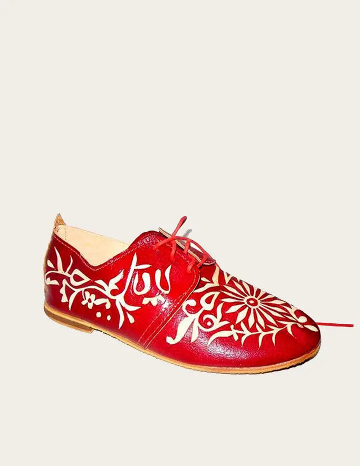 Handmade Genuine Leather Engraved Floral Oxford Slow Chic Fashion