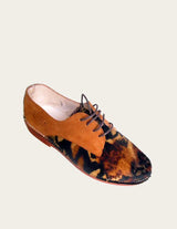 Leopard suede leather derby shoe leopard pattern
