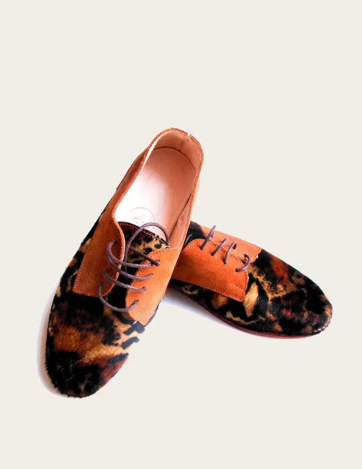 Leopard Suede Leather Derby Shoe, Handrafted Leather Oxford Slow Chic Fashion