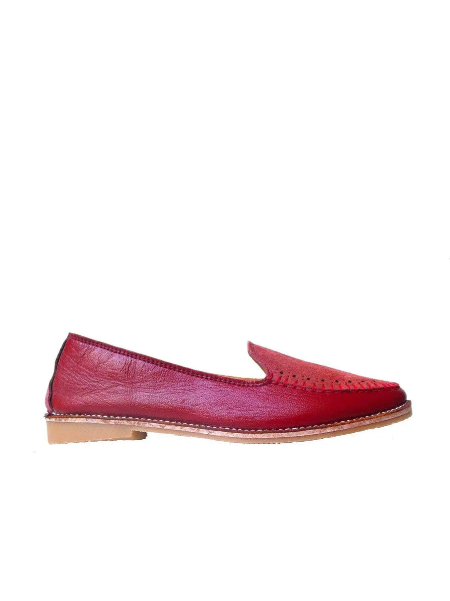 Red Suede Leather Loafer for Women Vintage Kernel