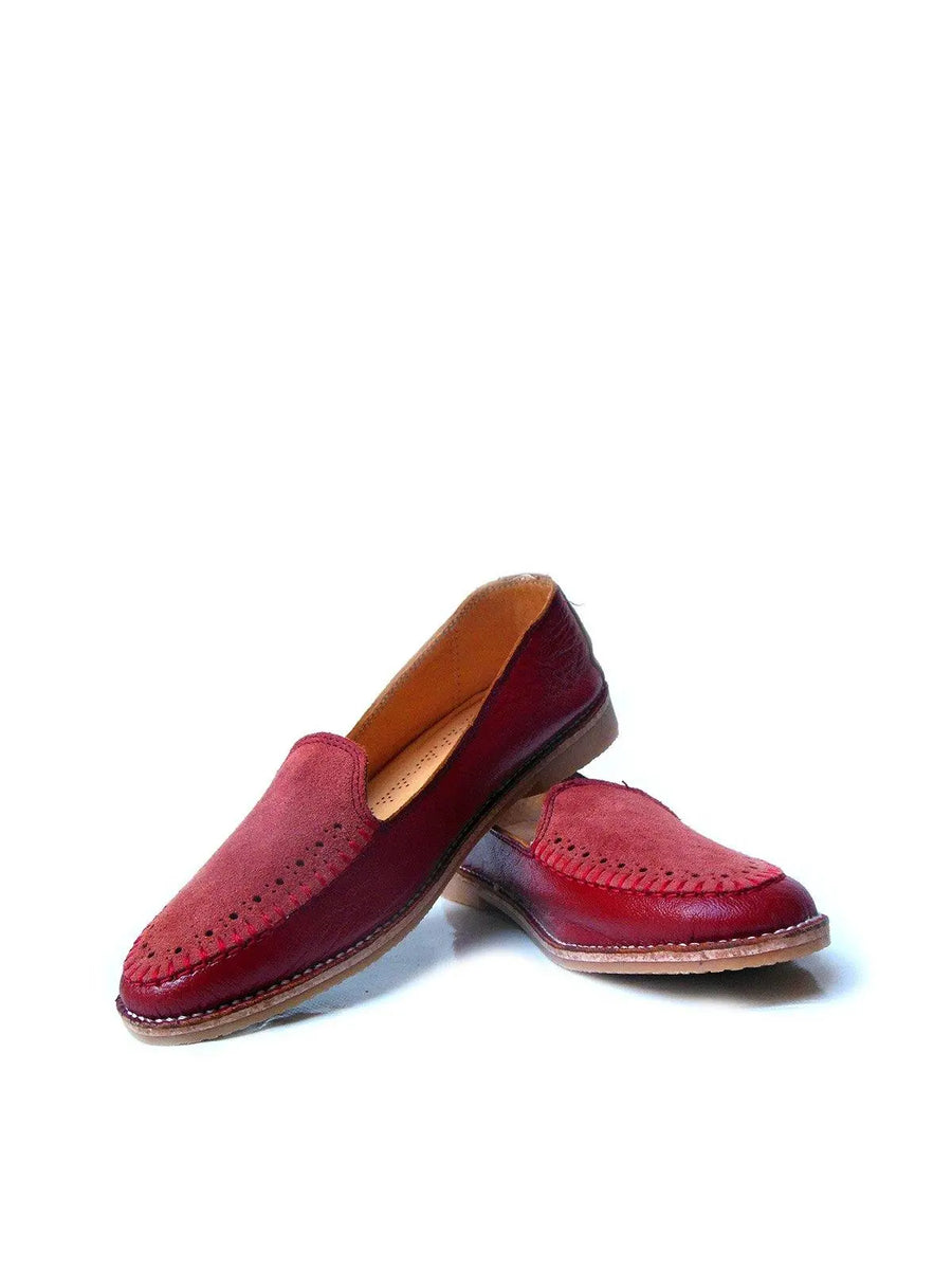 Red Suede Leather Loafer for Women Vintage Kernel