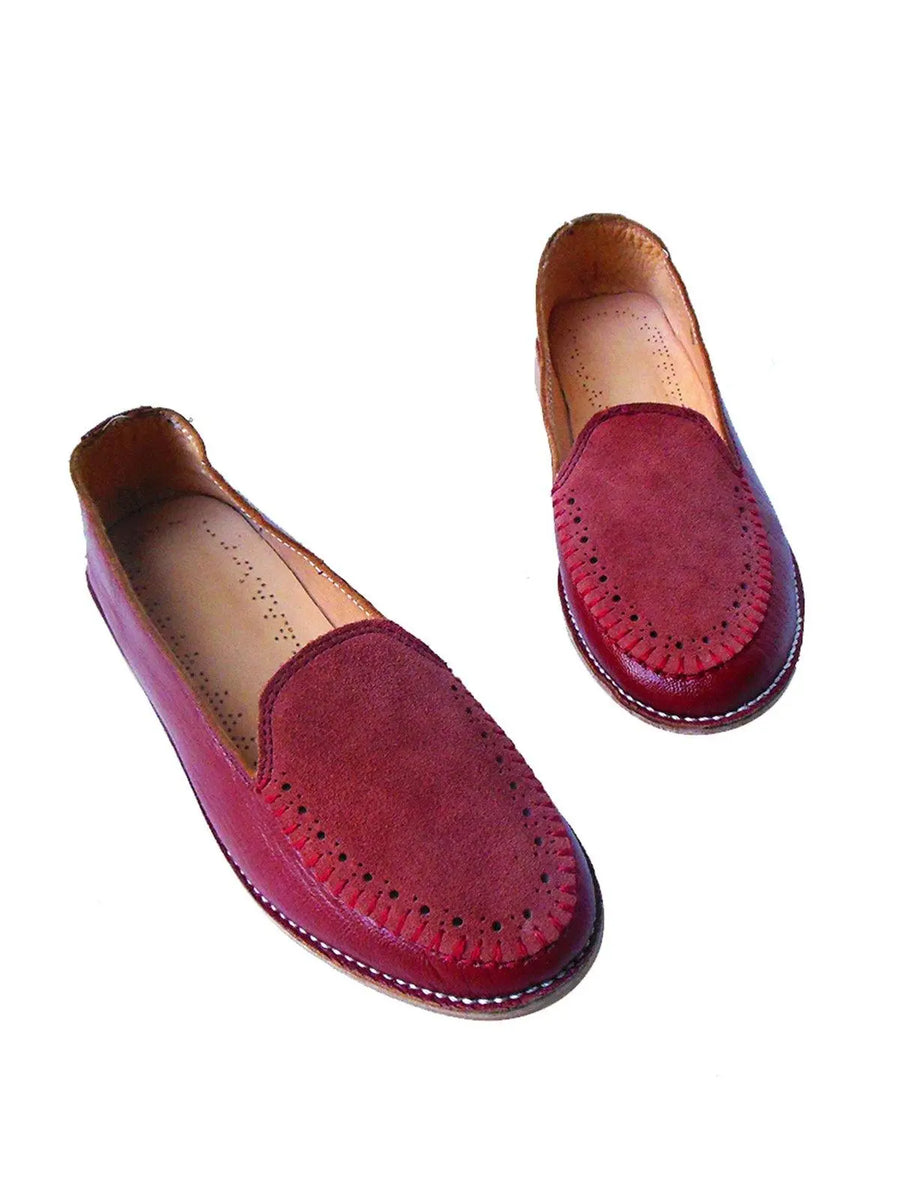 Red Suede Leather Loafer for Women Vintage Kernel
