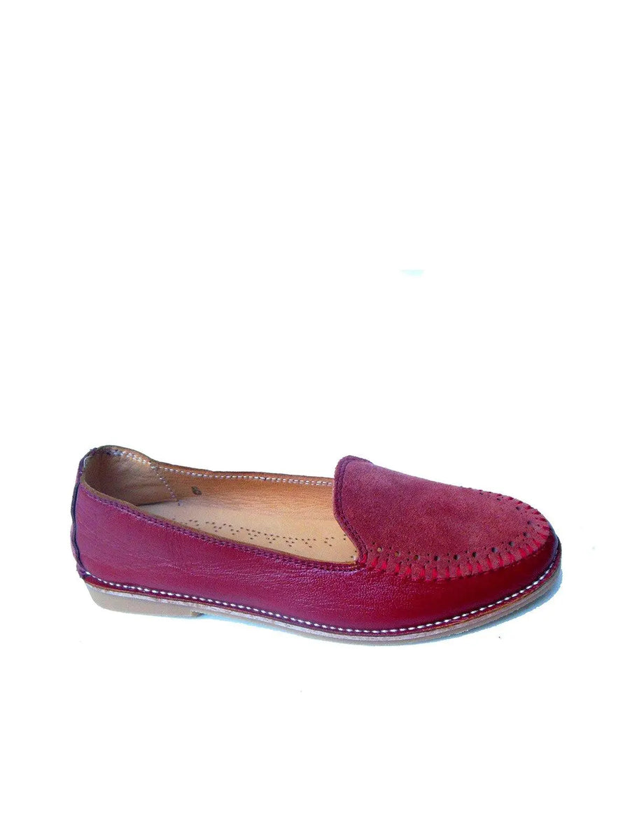 Red Suede Leather Loafer for Women Vintage Kernel