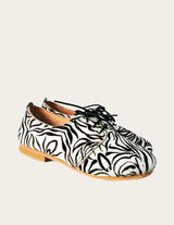 Tan suede leather derby shoe zebra pattern