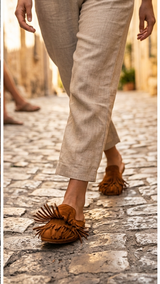 Brown leather mule with fringe