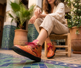 Customary genuine leather ankle boot hand-painted