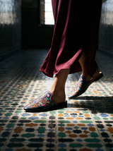 Hand genuine leather mule hand-painted