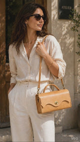 Cream full-grain leather shoulder bag
