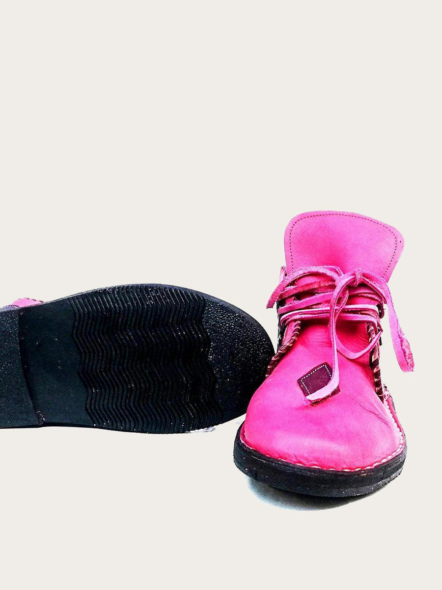 Handmade Pink and Black Leather Ankle Combat Boot - Slow Chic Fashion