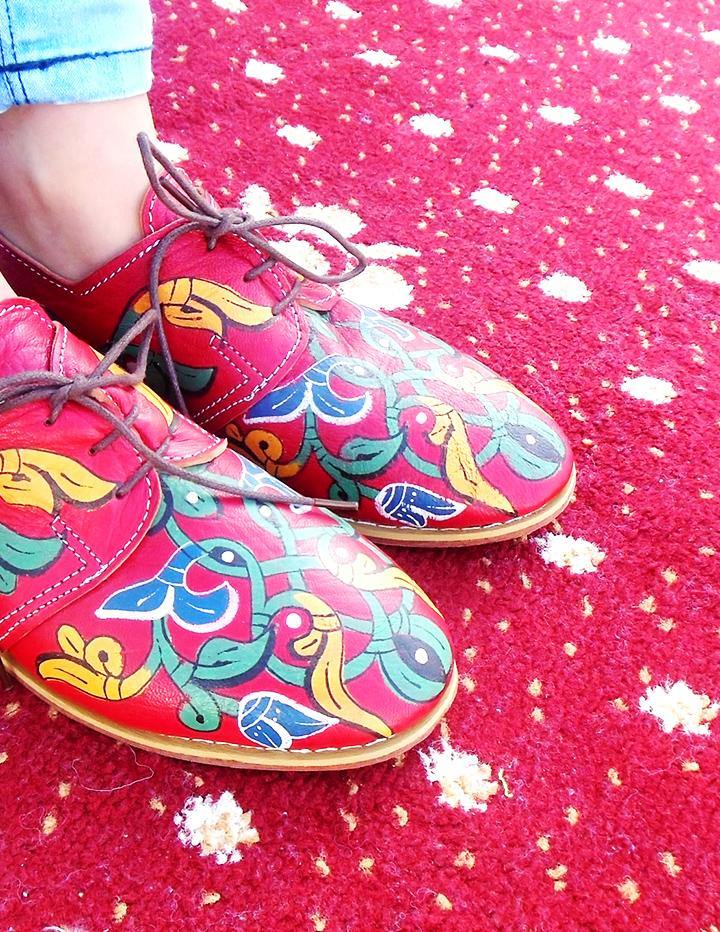 Boho chic handpainted leather oxfords - Slow Chic Fashion