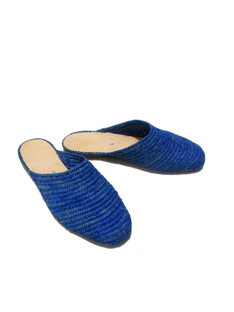Blue Handwoven Slip-on Raffia Mule - Vintage Kernel