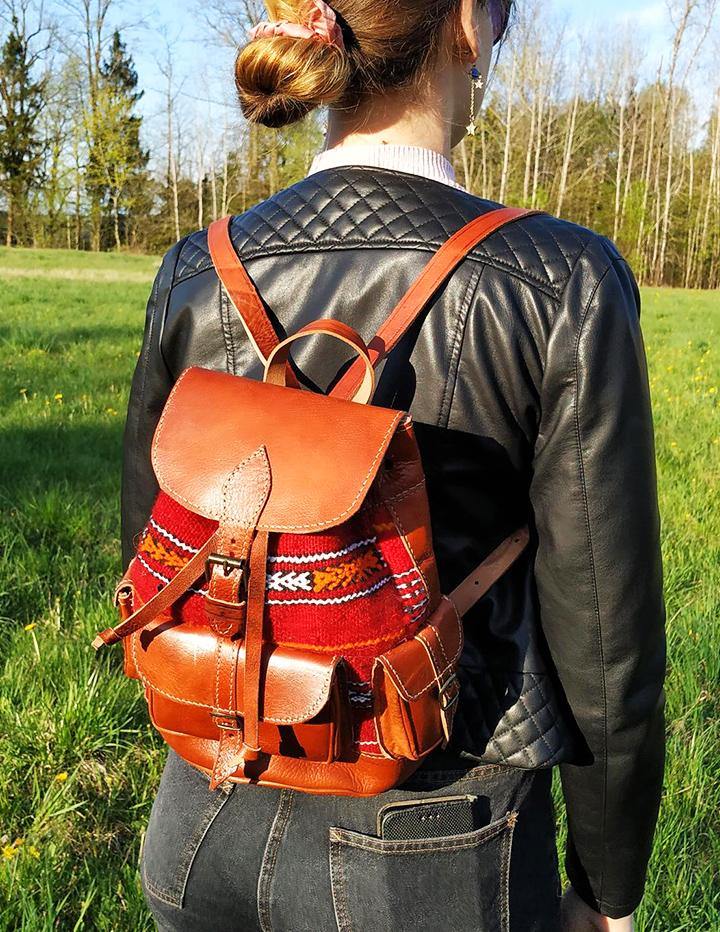 Kilim Leather Handmade Elegant Backpack - Slow Chic Fashion