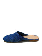 Blue and handwoven raffia mule with raffia