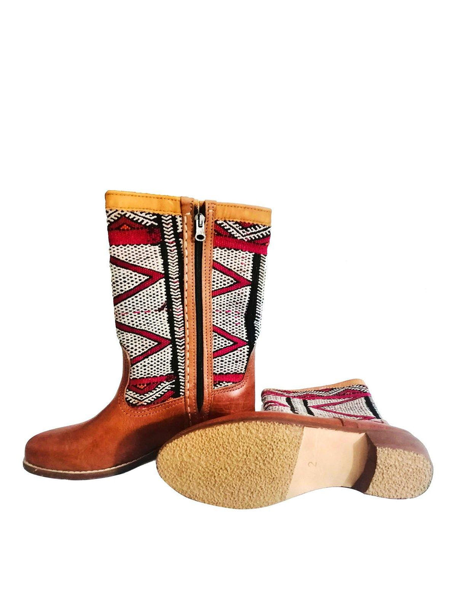 Unique Leather and Kilim Western Boot, Tall. - Vintage Kernel