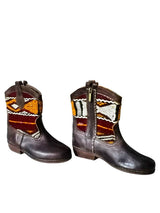 Black leather and vintage kilim and kilim western boot with kilim