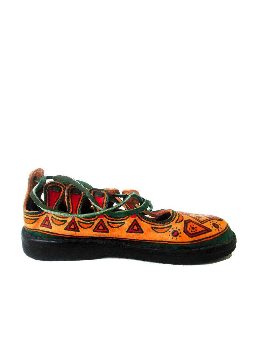 Qandisa Custom Strappy Leather Shoe Hand Painted Ghillies. - Vintage Kernel