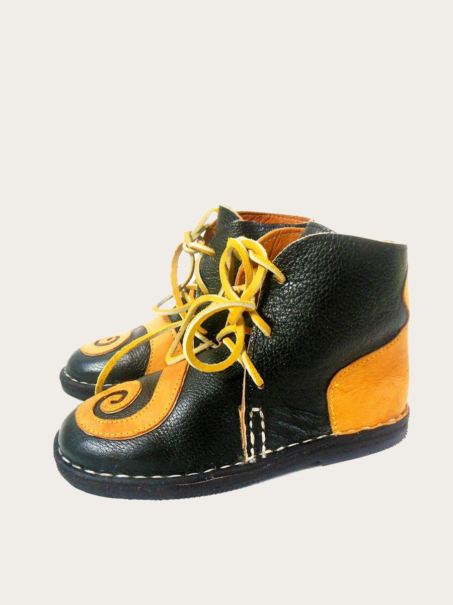 Unique Leather Lace Up Work Boot Styled with Spiral Sign. - Slow Chic Fashion