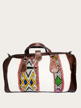 Overnight leather and vintage kilim weekender bag with kilim