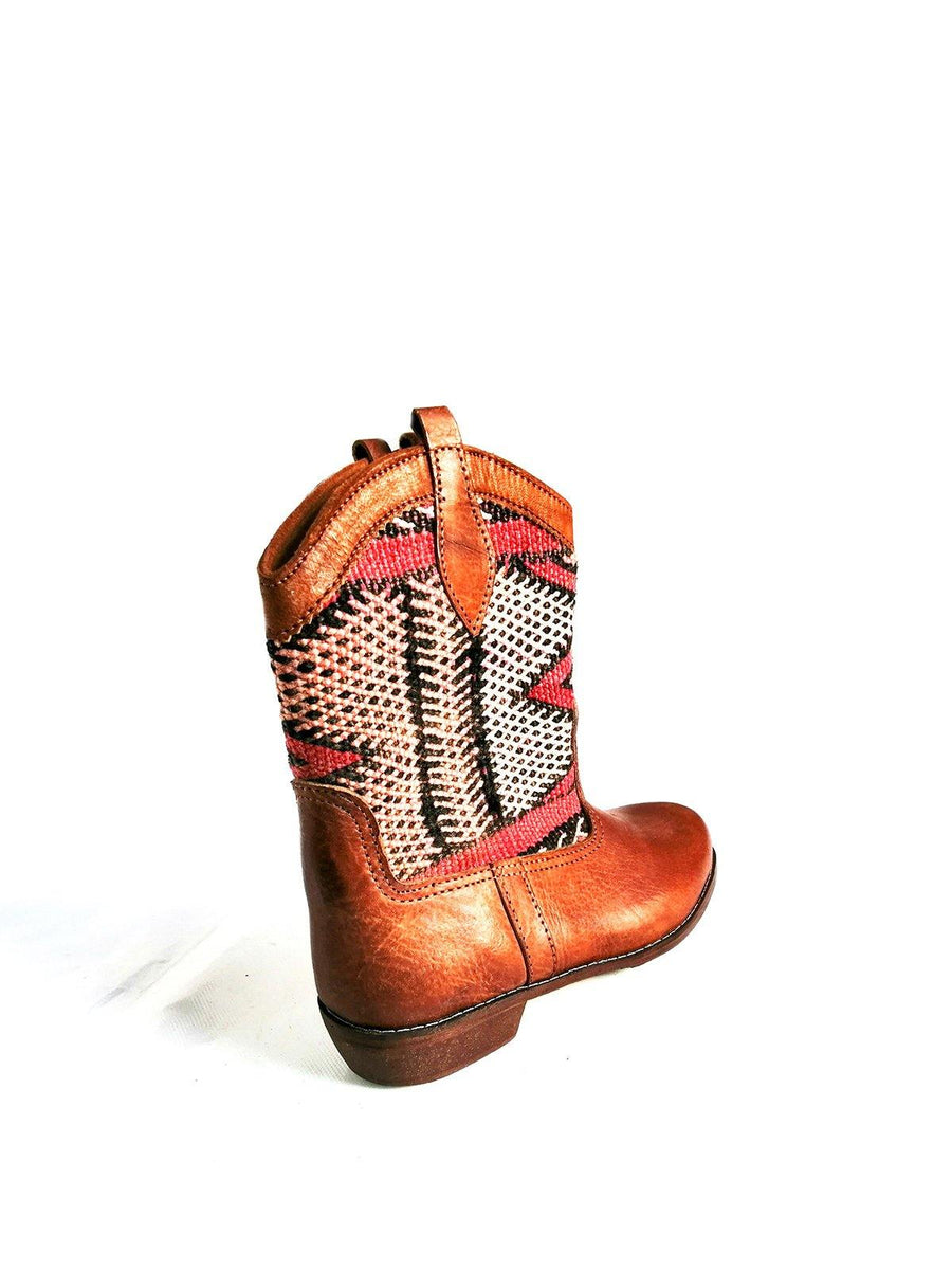 Women's Handcrafted Leather and Kilim Western Boot, Short. - Vintage Kernel