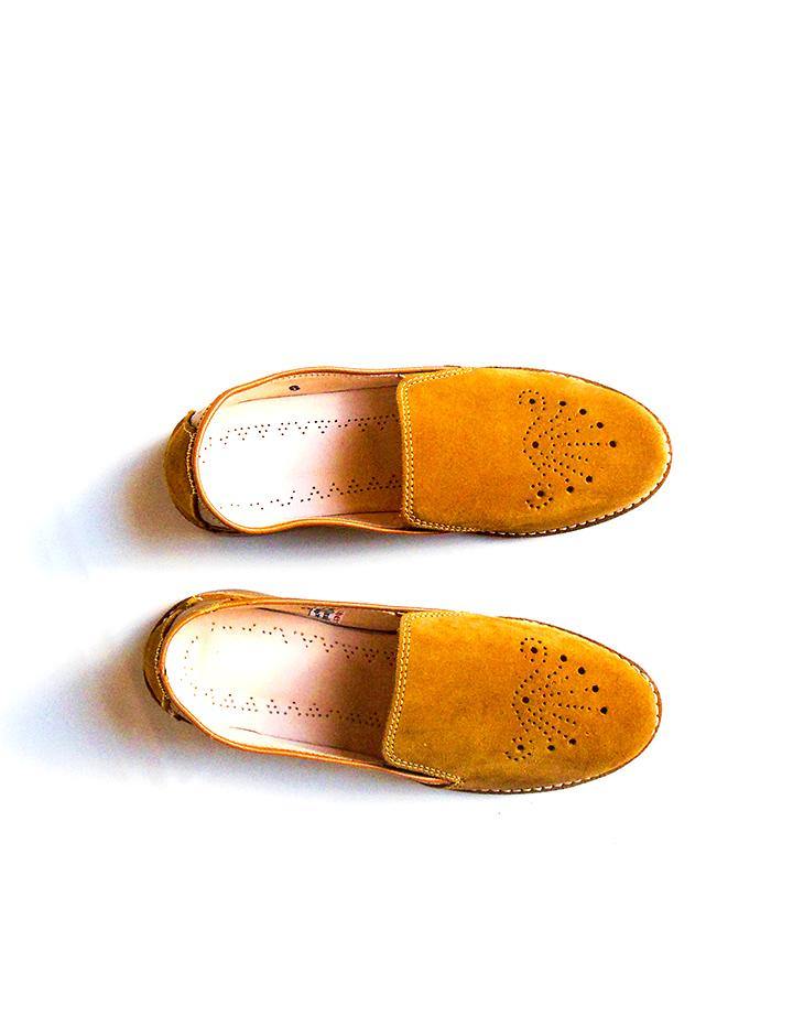 Mustard Suede Leather Penny Loafer for Women - Slow Chic Fashion